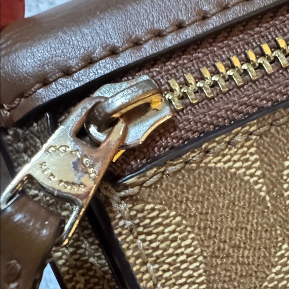 Coach Brown and Tan Signature Compact Coated Canvas and Leather Wallet EUC - Picture 7 of 15